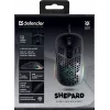 Žaidimų pelė DEFENDER SHEPARD GM-620L – optinė, dešinei rankai, iki 12800 DPI, 6–7 mygtukai, USB Type-A, juoda, 1,7 m laidas