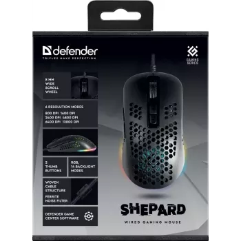 Defender Shepard GM-620L žaidimų pelė su laidu, optinė, 12800 DPI, 7P RGB