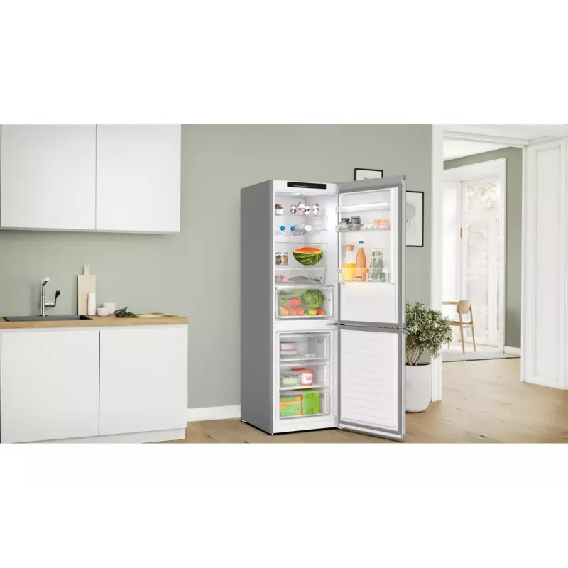Šaldytuvas-šaldiklis Bosch Serie 4 KGN362IDF, laisvai pastatomas, 321 L (218 L šaldytuvas / 103 L šaldiklis), nerūdijantis plienas, šaldiklis apačioje