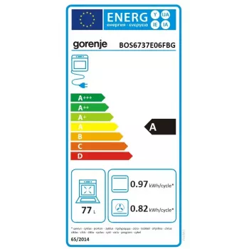 Įmontuojama orkaitė Gorenje BOS6737E06FBG – 77 L, daugiafunkcė, EcoClean, garai, konvekcija, mechaninis valdymas, 59,5×59,5 cm, juoda