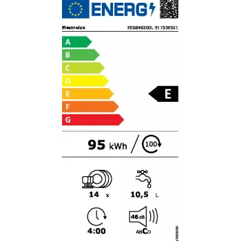 Indaplovė Electrolux EES848200L pilnai įmontuojama — 14 komplektų, 46 dB, AirDry, 8 programų, pilno dydžio 60 cm