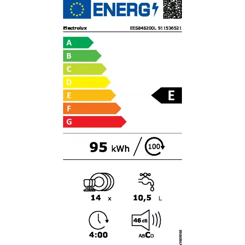 Indaplovė Electrolux EES848200L pilnai įmontuojama — 14 komplektų, 46 dB, AirDry, 8 programų, pilno dydžio 60 cm