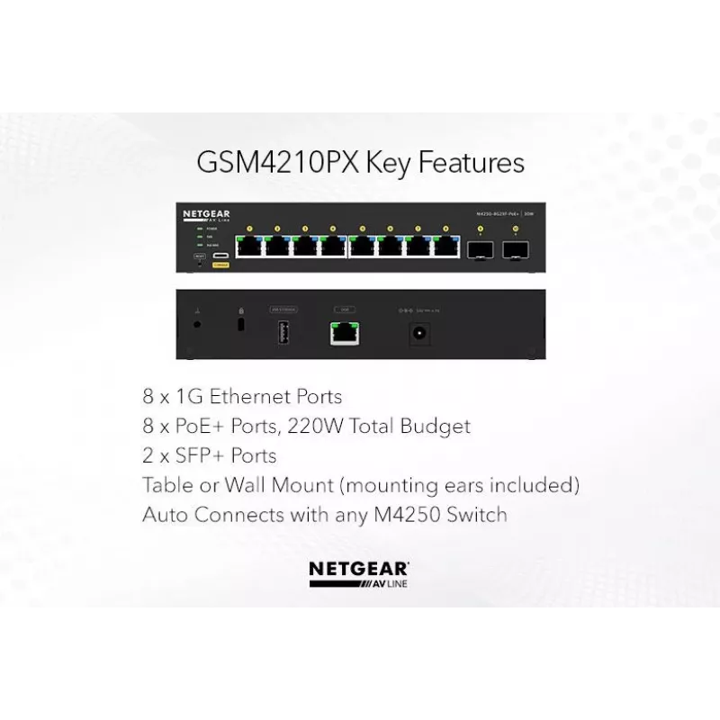Valdomas tinklo jungiklis NETGEAR GSM4210PD-100EUS 8x1G PoE+ 110W 1xSFP