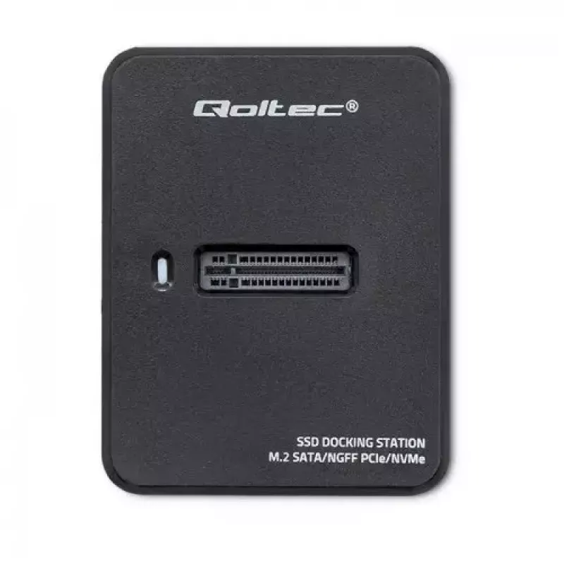 SSD dėklas QOLTEC 50313 Juodas – M.2 (22×80 / 22×110) PCIe ir SATA, USB Type-C (USB 2.0 / 3.2 Gen2)