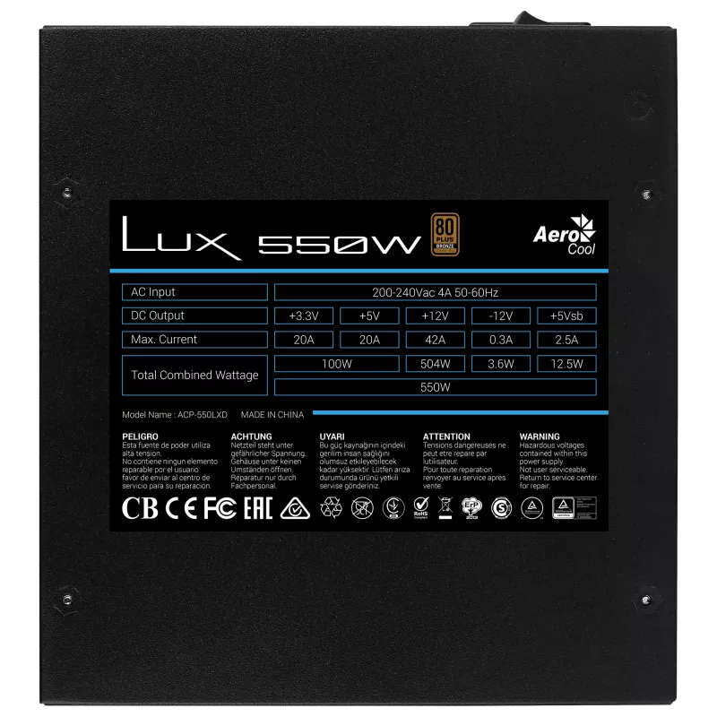 Aerocool LUX 550W maitinimo blokas 20+4 pin ATX ATX juodas
