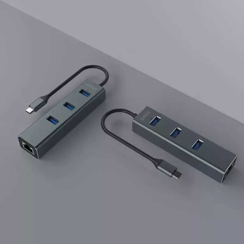 USB-C stotelė SAVIO AK-57 su 3× USB-A, RJ-45 Gigabit Ethernet (1000 Mbit/s), aliuminis pilka