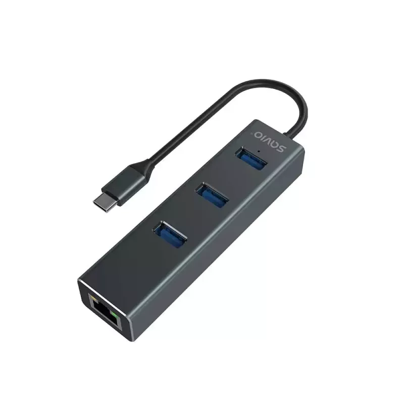 USB-C stotelė SAVIO AK-57 su 3× USB-A, RJ-45 Gigabit Ethernet (1000 Mbit/s), aliuminis pilka