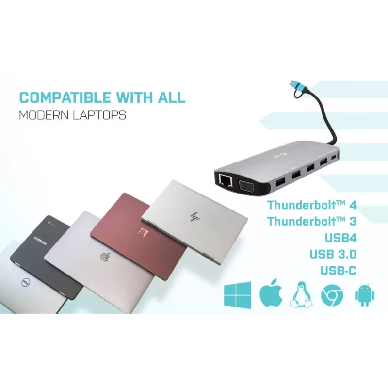 i-tec USB 3.0 USB-C/Thunderbolt 3x Ekranų Metal Nano Dock su LAN ir 100 W įkrovimu