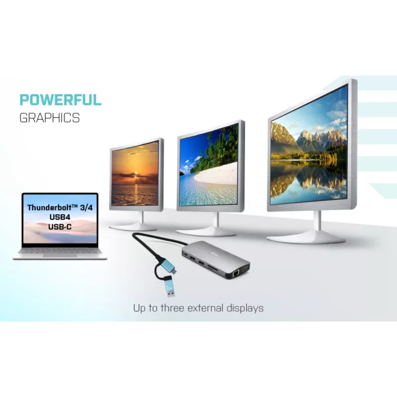 i-tec USB 3.0 USB-C/Thunderbolt 3x Ekranų Metal Nano Dock su LAN ir 100 W įkrovimu