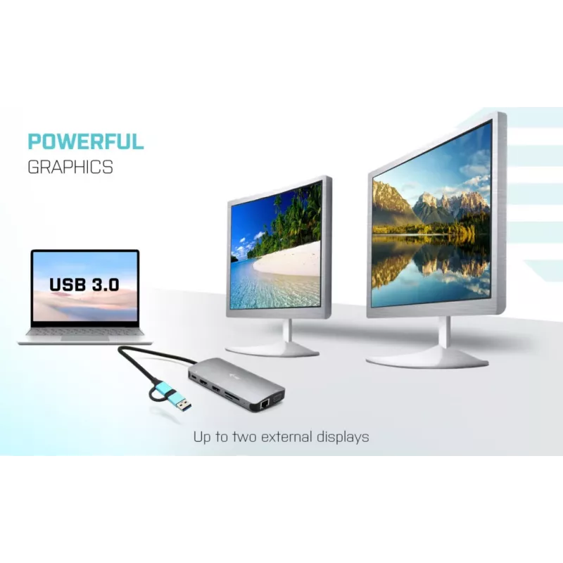i-tec USB 3.0 USB-C/Thunderbolt 3x Ekranų Metal Nano Dock su LAN ir 100 W įkrovimu