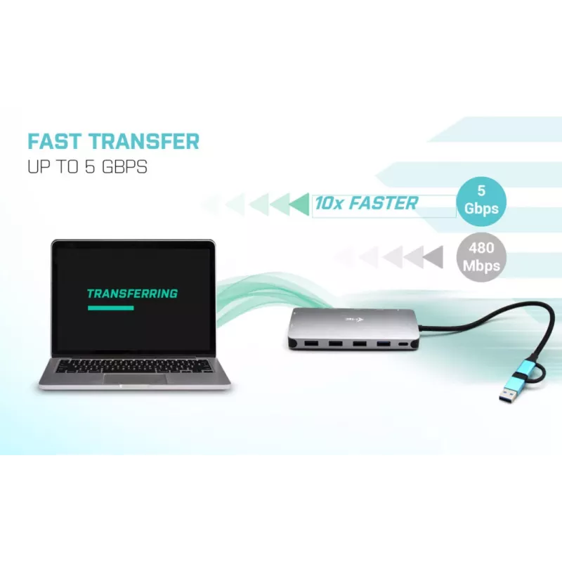 i-tec USB 3.0 USB-C/Thunderbolt 3x Ekranų Metal Nano Dock su LAN ir 100 W įkrovimu