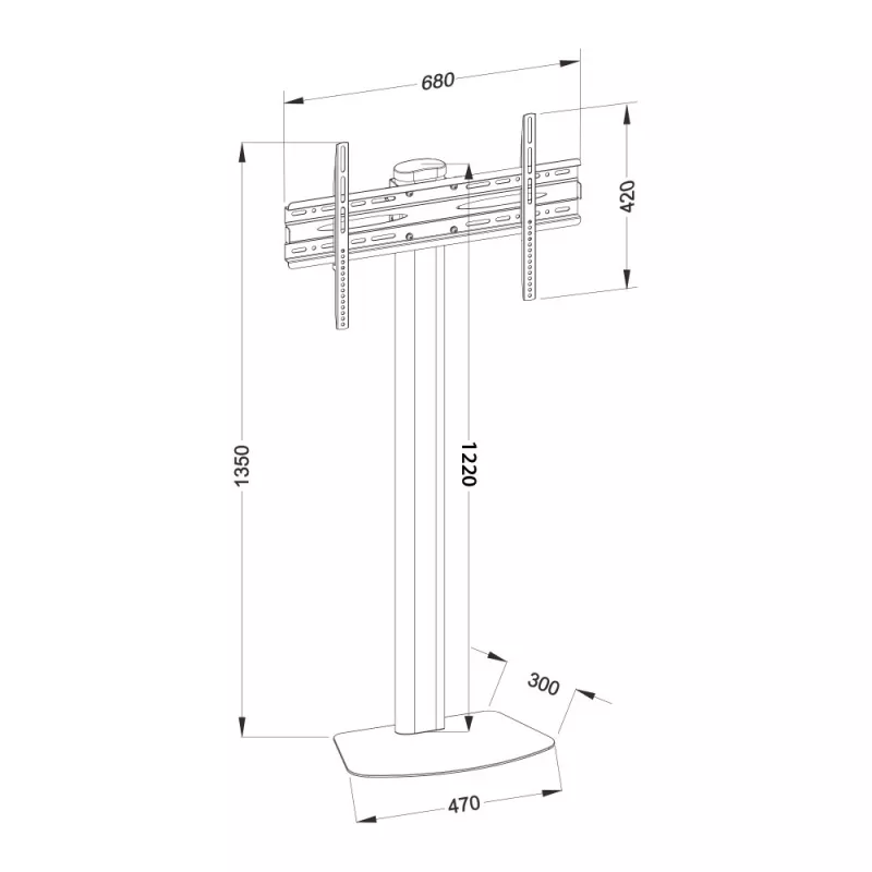 Grindinis TV stovas TECHLY ICA-TR27 32–55 colių (81.3–139.7 cm), VESA 100x100–600x400, pakreipimas -15–0°, maks. apkrova 40 kg, juodas