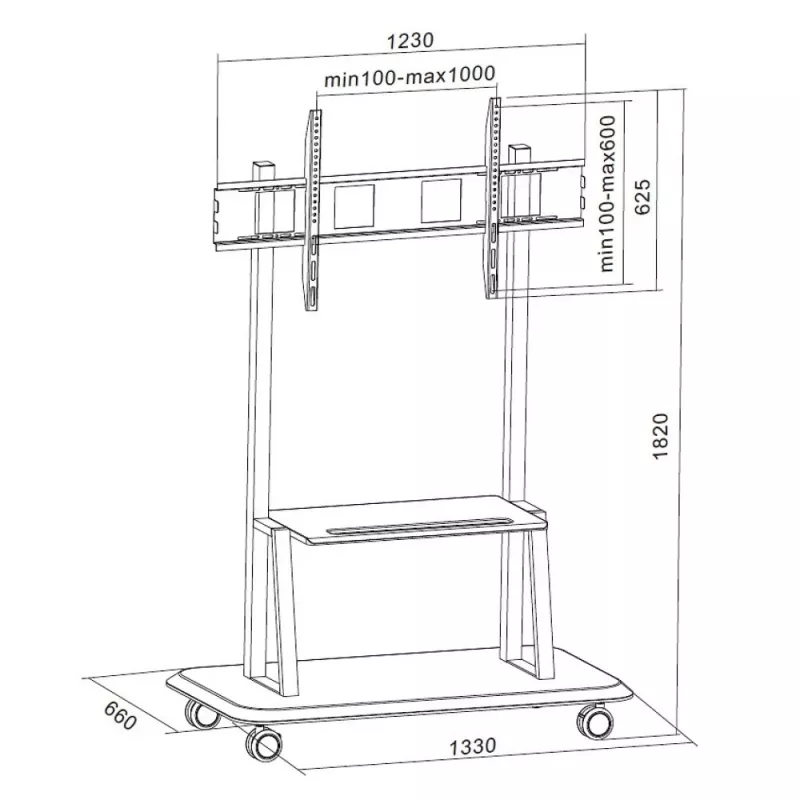 Porterinis grindinis stovas TECHLY Signage Display Mount ICA-TR31, 55–120 colių ekranams, VESA 1200x600, max apkrova 150 kg, juodas