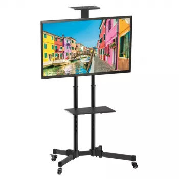 Grindinis stovas TECHLY ICA-TR16T 37″–70″ ekranams, VESA 200×200–600×400, iki 50 kg, aukščio reguliavimas, ratukai, pakreipimas ±10° (juodas)