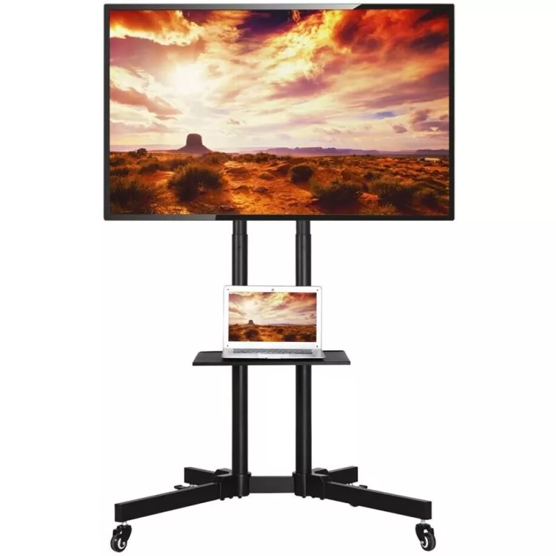 Grindinis stovas TECHLY ICA-TR16T 37″–70″ ekranams, VESA 200×200–600×400, iki 50 kg, aukščio reguliavimas, ratukai, pakreipimas ±10° (juodas)
