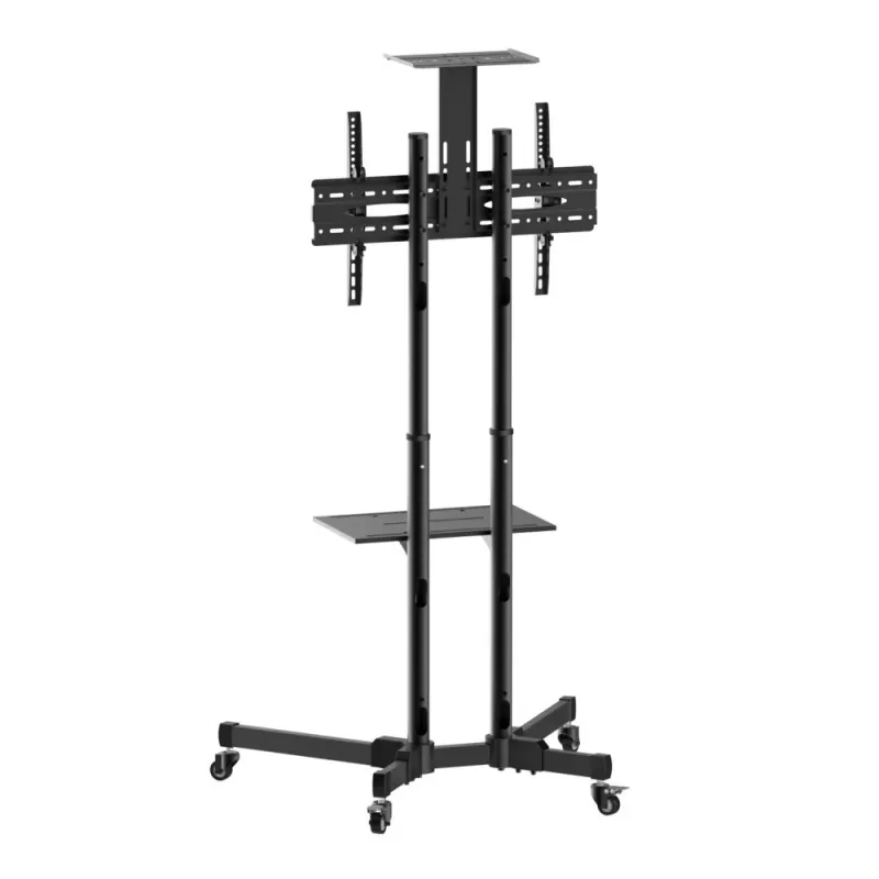 Grindinis stovas TECHLY ICA-TR16T 37″–70″ ekranams, VESA 200×200–600×400, iki 50 kg, aukščio reguliavimas, ratukai, pakreipimas ±10° (juodas)