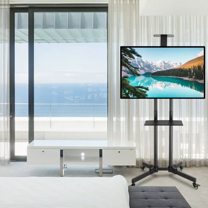 Grindinis stovas TECHLY ICA-TR16T 37″–70″ ekranams, VESA 200×200–600×400, iki 50 kg, aukščio reguliavimas, ratukai, pakreipimas ±10° (juodas)