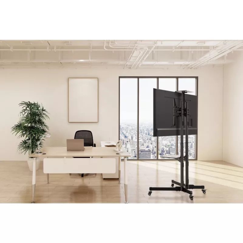 Grindinis stovas TECHLY ICA-TR16T 37″–70″ ekranams, VESA 200×200–600×400, iki 50 kg, aukščio reguliavimas, ratukai, pakreipimas ±10° (juodas)