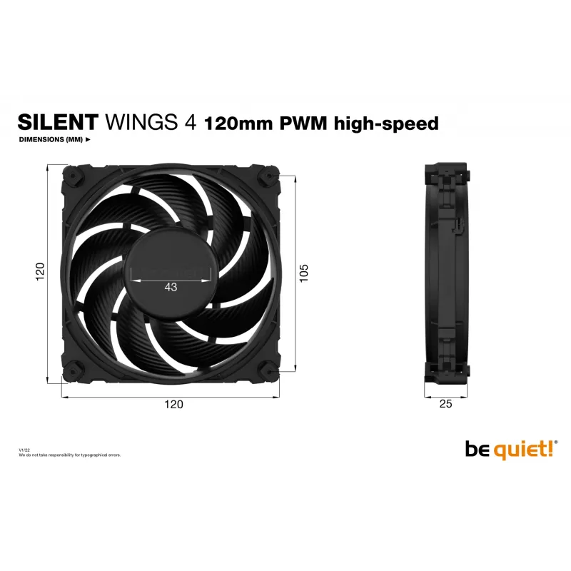be quiet! SILENT WINGS 4 | 120mm PWM didelio greičio kompiuterio korpuso ventiliatorius 12 cm juodas 1 vnt.
