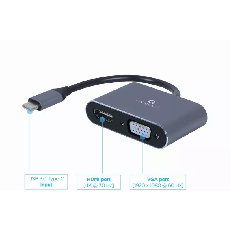 Gembird USB 3.0 Type-A į HDMI + VGA ekrano adapteris, tamsiai pilkos spalvos