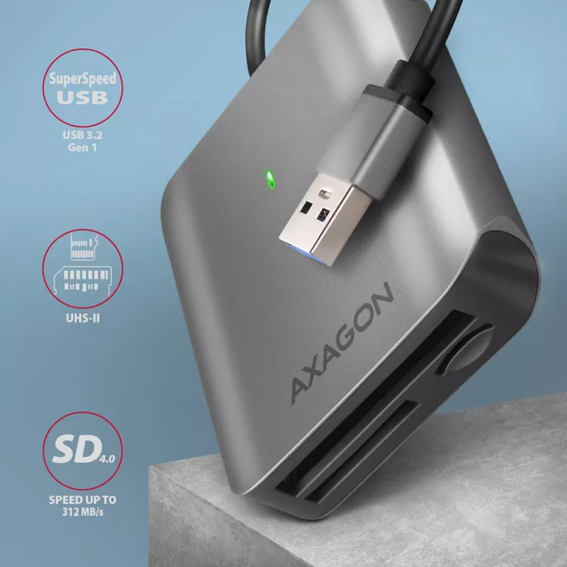Kortelių skaitytuvas Axagon CRE-S3 USB-A 3.2 Gen 1 3 lizdai SD/microSD/CF pilka