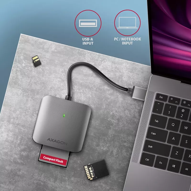Kortelių skaitytuvas Axagon CRE-S3 USB-A 3.2 Gen 1 3 lizdai SD/microSD/CF pilka