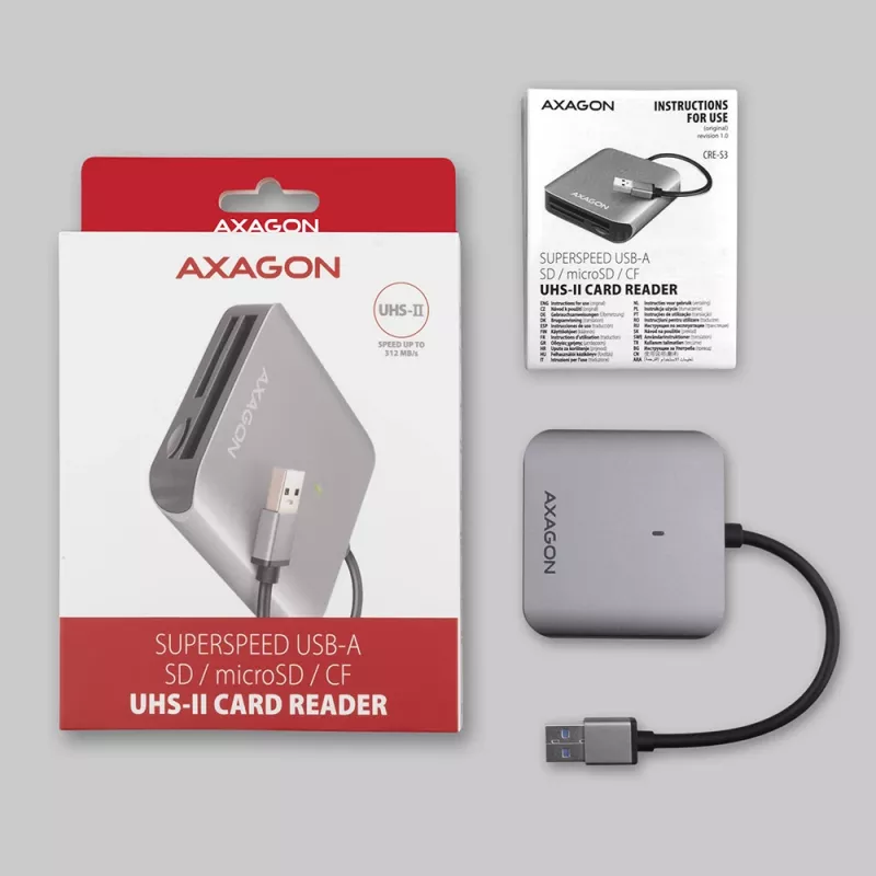 Kortelių skaitytuvas Axagon CRE-S3 USB-A 3.2 Gen 1 3 lizdai SD/microSD/CF pilka