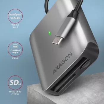 AXAGON CRE-S3C aliumininis USB-C 3.2 Gen 1 atminties kortelių skaitytuvas, 3 lizdai, UHS-II