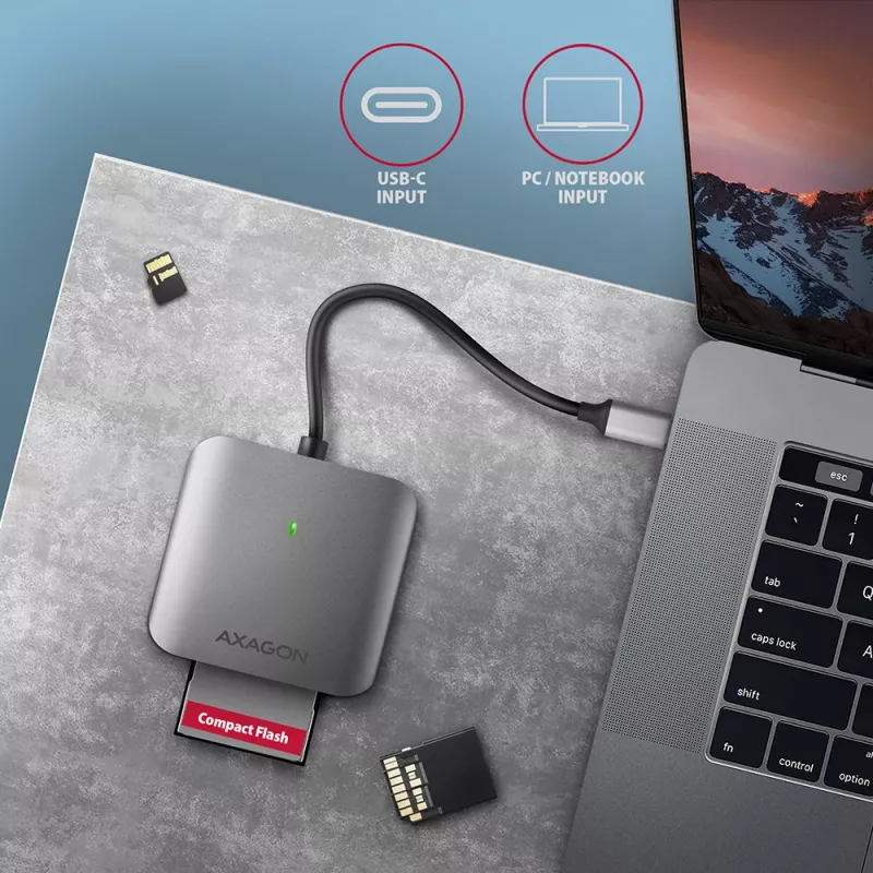 AXAGON CRE-S3C aliumininis USB-C 3.2 Gen 1 atminties kortelių skaitytuvas, 3 lizdai, UHS-II