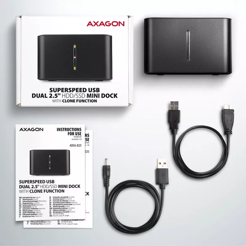 Axagon ADSA-D25 SuperSpeed USB DUAL 2.5 colio SSD/HDD MINI dokas