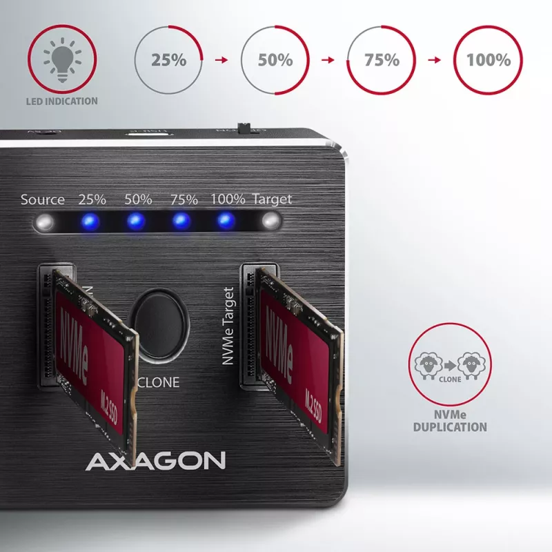 Axagon ADSA-M2C Dual NVMe Clone Master Dock USB-C 10Gbps