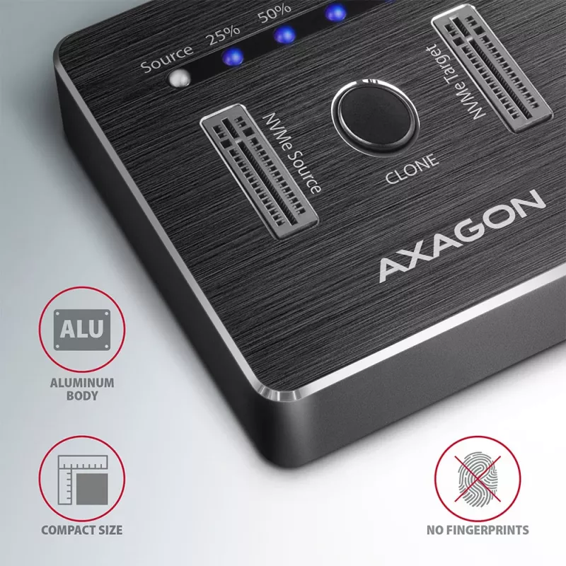 Axagon ADSA-M2C Dual NVMe Clone Master Dock USB-C 10Gbps