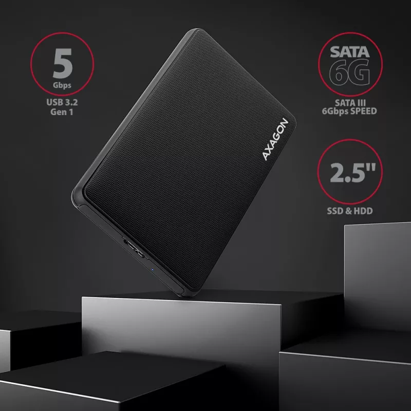 Išorinis dėklas Axagon EE25-SL be varžtų USB 3.2 Gen 1 - SATA 6G 2,5 colio SSD/HDD