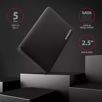 Axagon EE25-SLC išorinis dėklas be varžtų USB-C 3.2 Gen 1 - SATA 6G 2,5 colio SSD/HDD