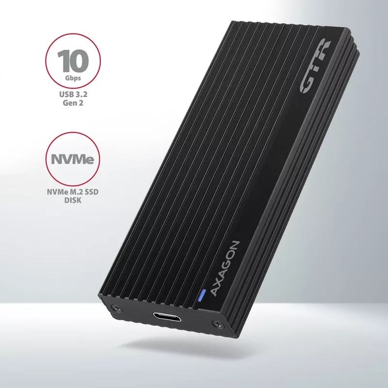 Axagon EEM2-GTR išorinis USB-C 3.2 Gen 2 metalinis dėklas M.2 NVMe SSD diskams
