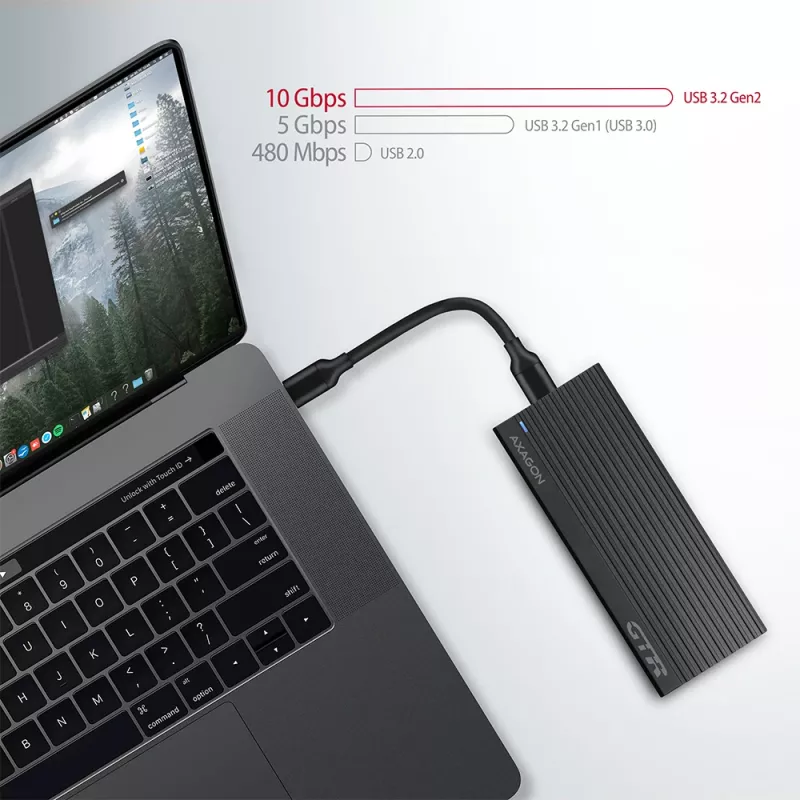 Axagon EEM2-GTR išorinis USB-C 3.2 Gen 2 metalinis dėklas M.2 NVMe SSD diskams