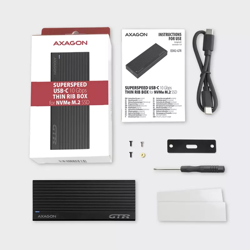 Axagon EEM2-GTR išorinis USB-C 3.2 Gen 2 metalinis dėklas M.2 NVMe SSD diskams