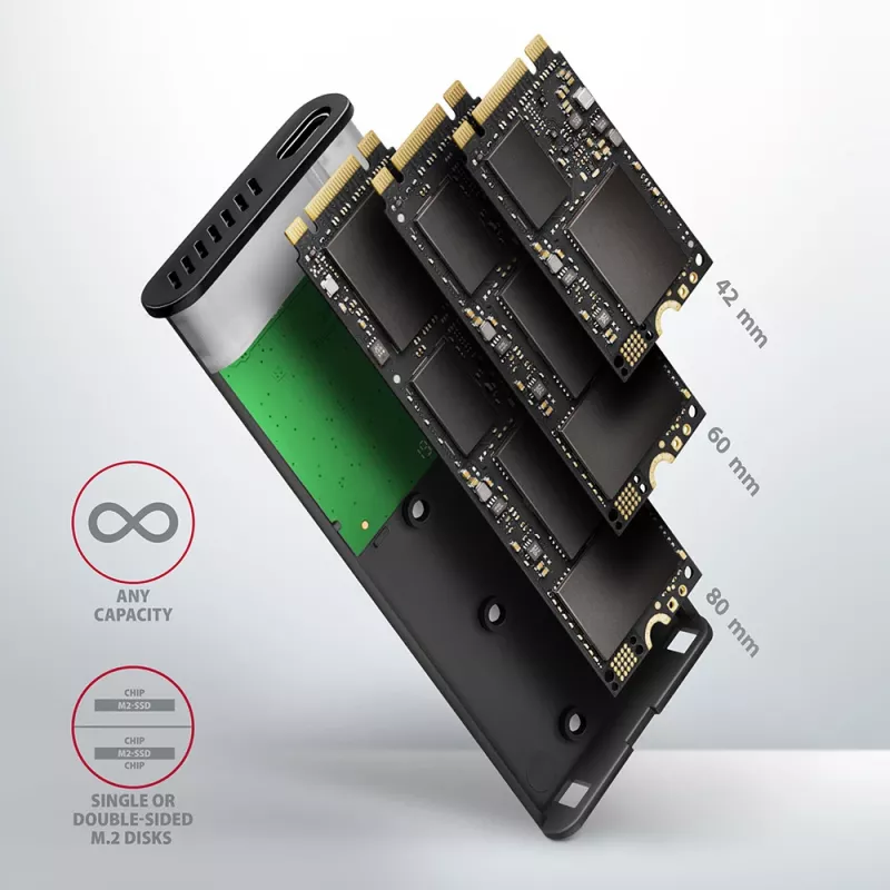 Išorinis SSD dėklas Axagon EEM2-SBC USB-C 3.2 Gen 2 Juodas M.2