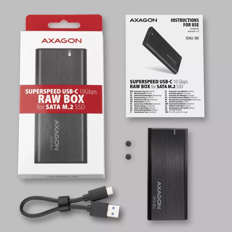 Išorinis SSD dėklas Axagon EEM2-SBC USB-C 3.2 Gen 2 Juodas M.2