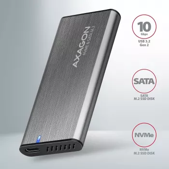 Axagon EEM2-SG2 SuperSpeed+ USB-C išorinis M.2 NVMe ir SATA SSD dėklas