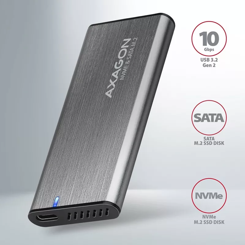 Axagon EEM2-SG2 SuperSpeed+ USB-C išorinis M.2 NVMe ir SATA SSD dėklas