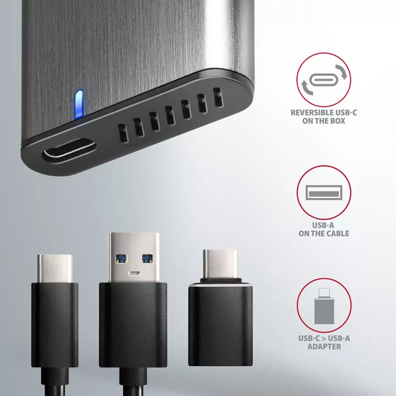 Axagon EEM2-SG2 SuperSpeed+ USB-C išorinis M.2 NVMe ir SATA SSD dėklas