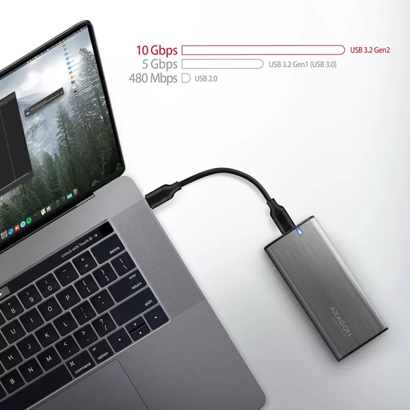Axagon EEM2-SG2 SuperSpeed+ USB-C išorinis M.2 NVMe ir SATA SSD dėklas