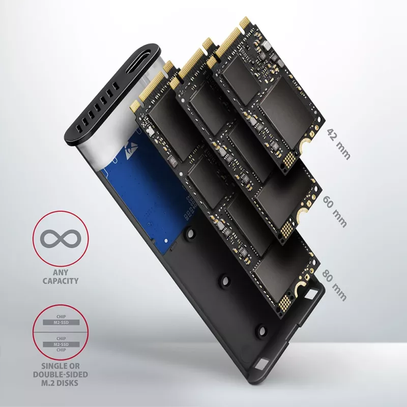 Axagon EEM2-SG2 SuperSpeed+ USB-C išorinis M.2 NVMe ir SATA SSD dėklas