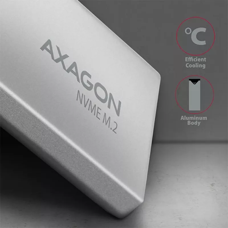 Axagon EEM2-UG2 Išorinis USB-C 10Gbps metalinis dėklas M.2 NVMe SSD diskams, sidabrinis