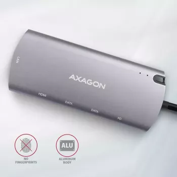 Axagon HMC-6M2 USB 3.2 Gen 1 centras, 2x USB-A, HDMI, RJ-45, SATA M.2, PD 100W, USB-C laidas