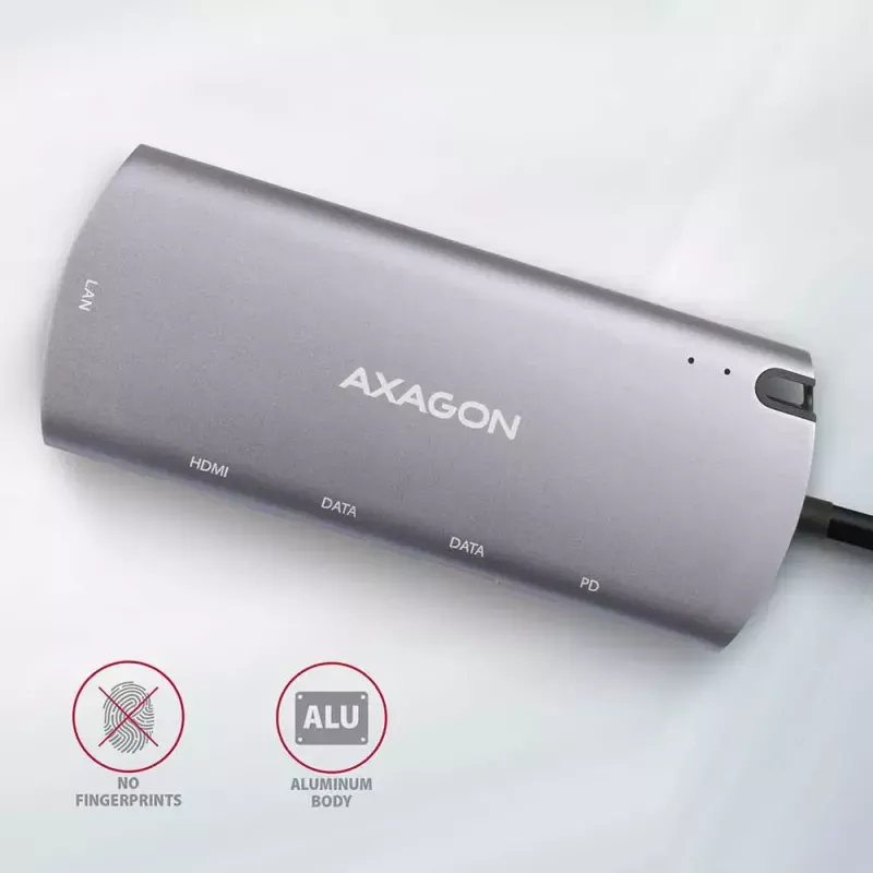 Axagon HMC-6M2 USB 3.2 Gen 1 centras, 2x USB-A, HDMI, RJ-45, SATA M.2, PD 100W, USB-C laidas