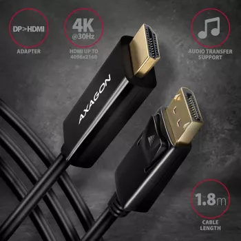 Axagon RVD-HI14C2 DisplayPort į HDMI 1.4 kabelis 1,8 m, 4K/30Hz