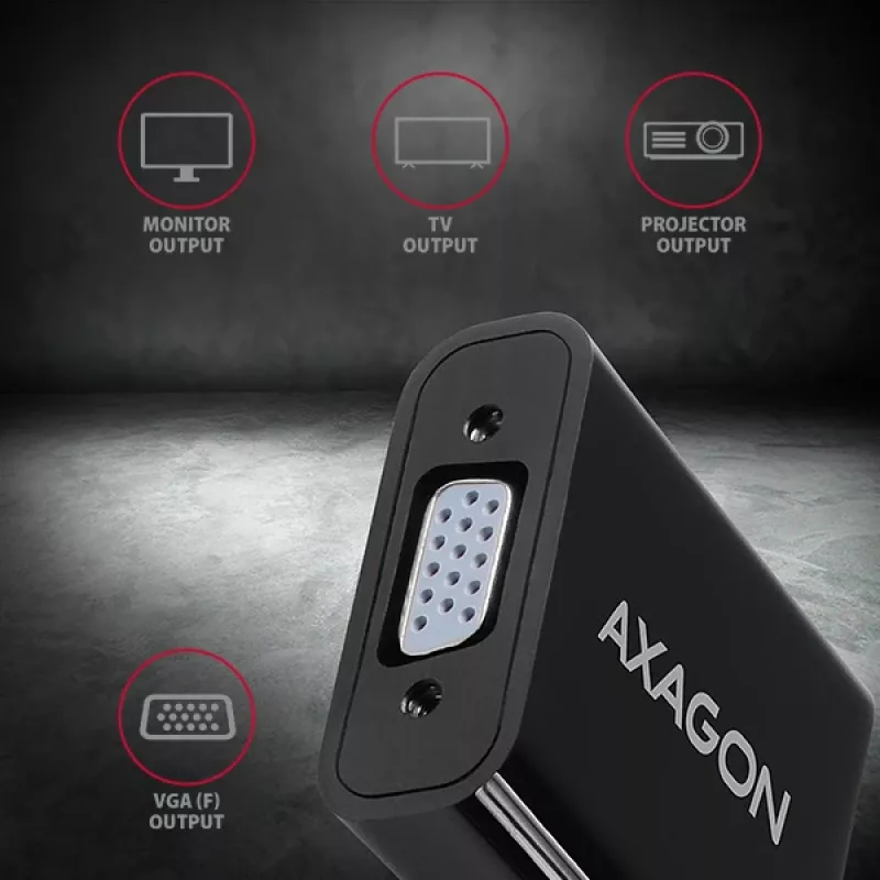 Axagon RVH-VGAN HDMI į VGA adapteris FullHD, 1920x1200, garso išvestis, maitinimo įvadas