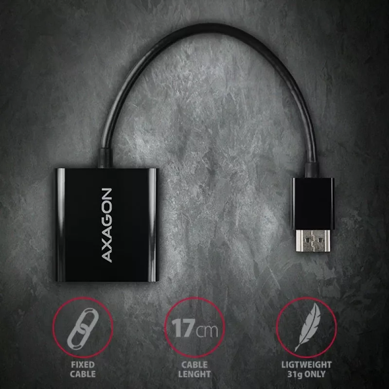 Axagon RVH-VGAN HDMI į VGA adapteris FullHD, 1920x1200, garso išvestis, maitinimo įvadas